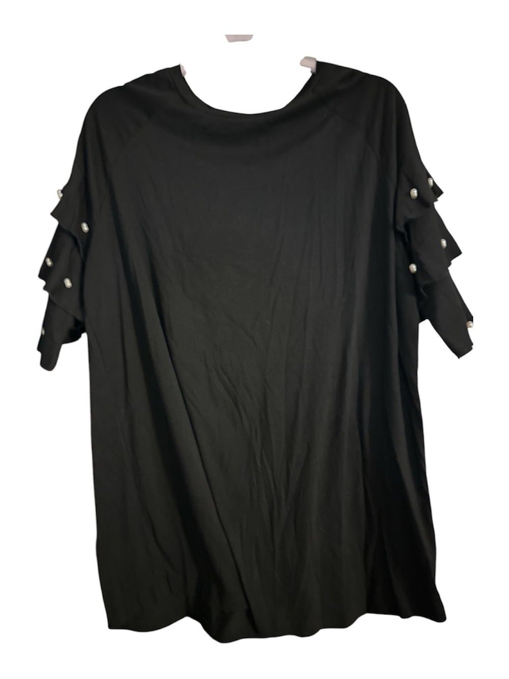 NWOT sunshine & rodeos Pearl-Accent Black Tiered Sleeve Tunic large poly spandex